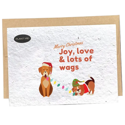 Dog-themed greeting card - Joy, Love & Lots of Wags - Plantable Christmas Card