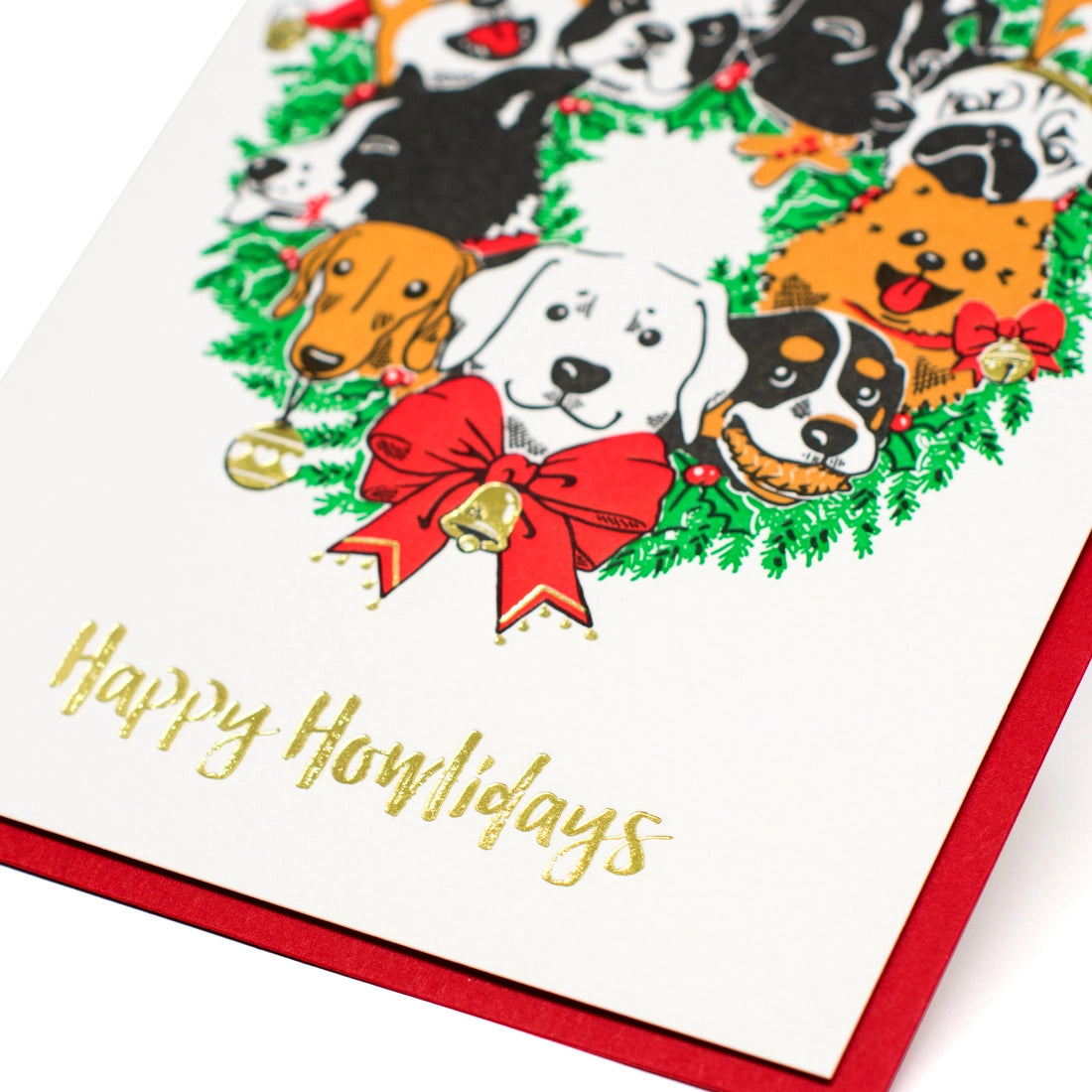 Dog-themed Greeting Card - Happy Howlidays - Dog Christmas Wreath