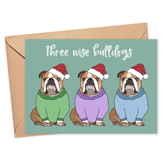 Dog-themed Christmas Card - Three Wise Bulldogs Christmas Card