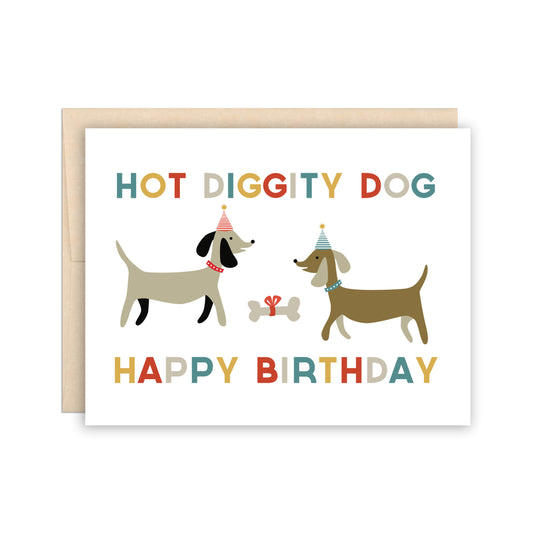 Dog-themed Greeting Card - Hot Diggity Dog - Happy Birthday