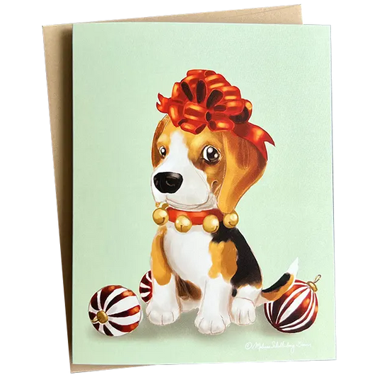Dog-themed greeting card - Beagle Puppy Christmas Card