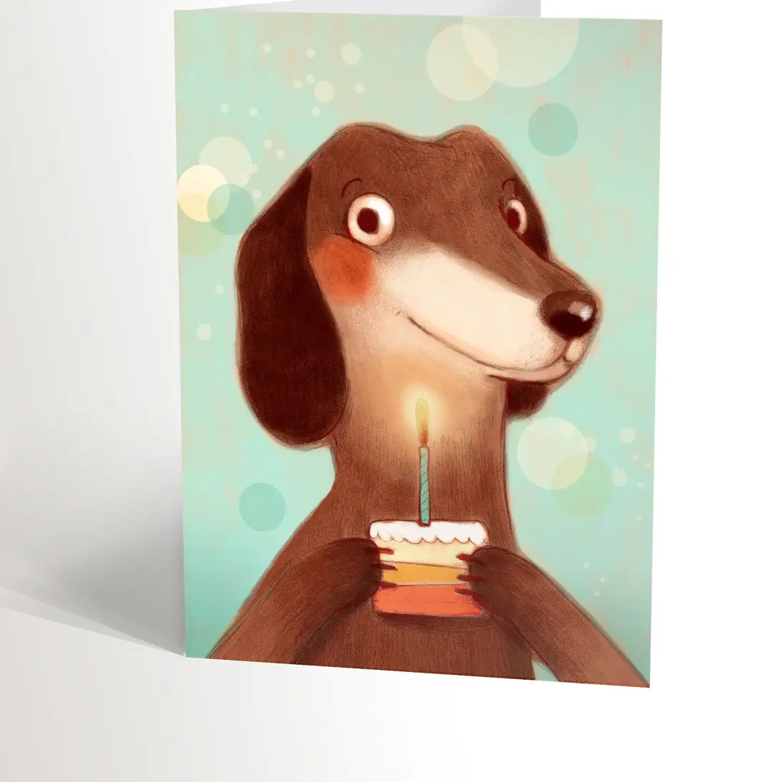 Dog-themed greeting card -  Dachshund With Little Cake